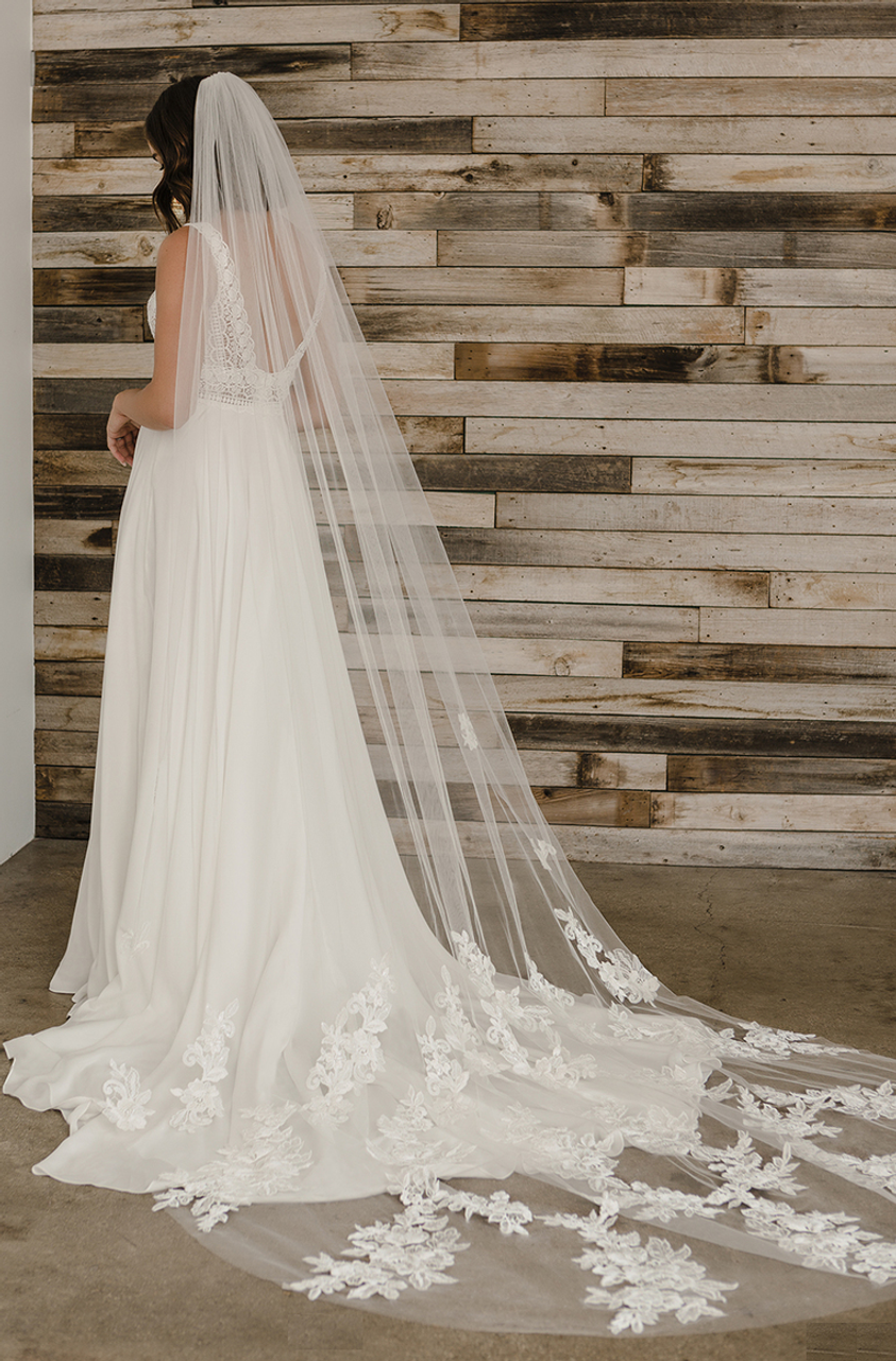 Cathedral Length Veil with Frosted Lace Appliqués