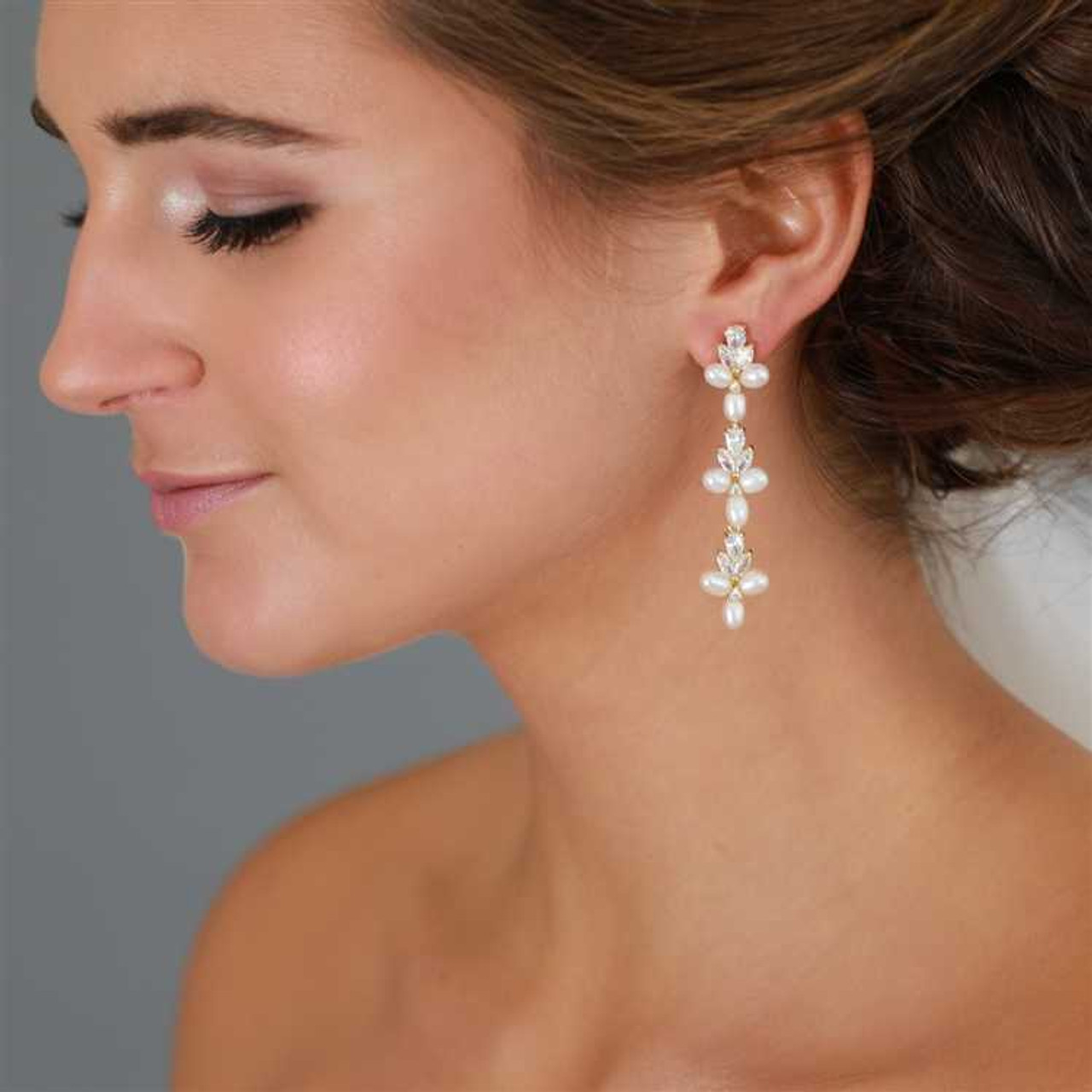 Handmade Bridal earrings, jewelry - Blossom and silk dangling earrings -  Style #2306 | Twigs & Honey ®, LLC