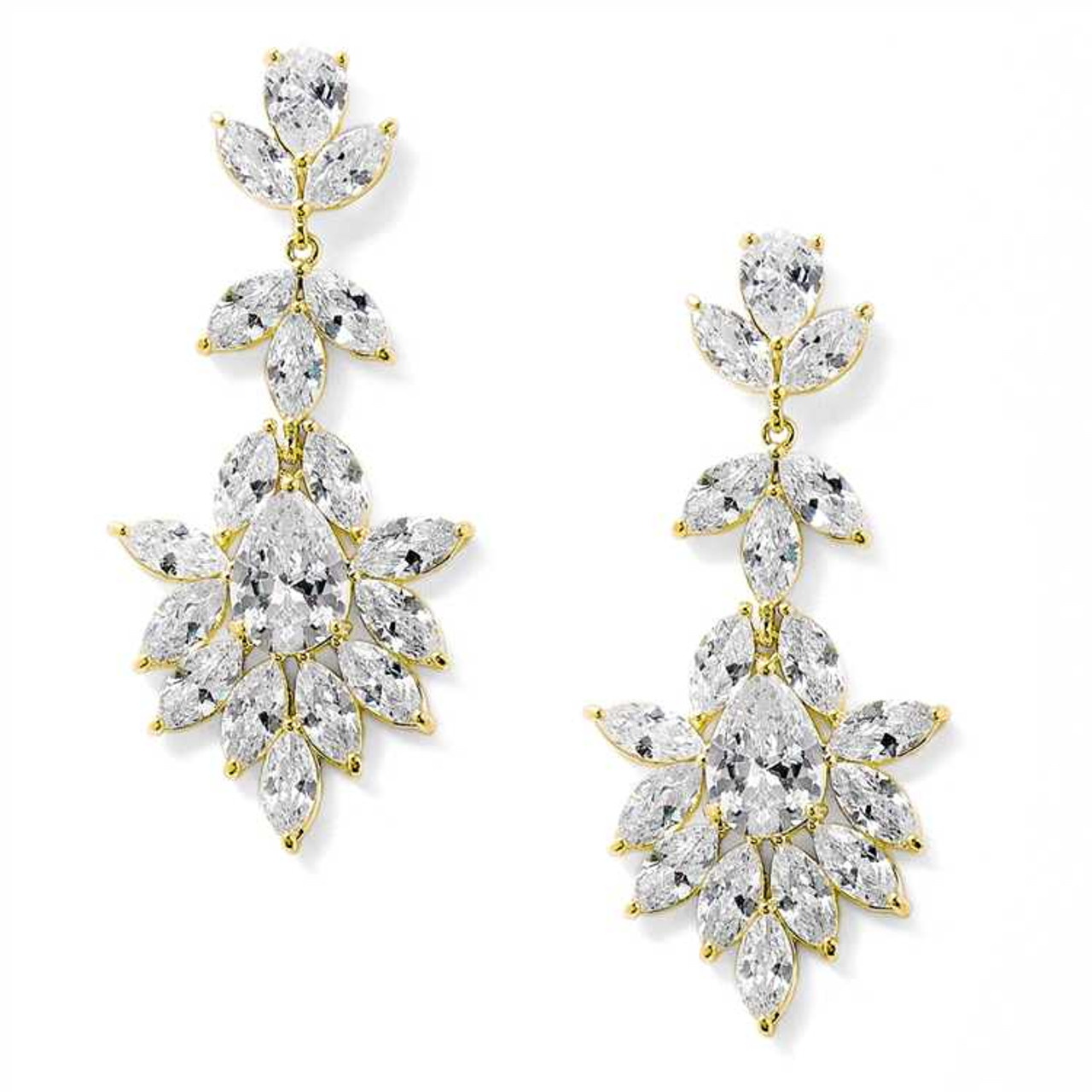 Gold Plated Sterling Silver Cubic Zirconia Marquise Drop Earrings