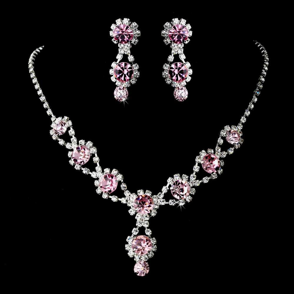 Pink Crystal Wedding Tiara and Matching Bridal Jewelry Set display picture 1