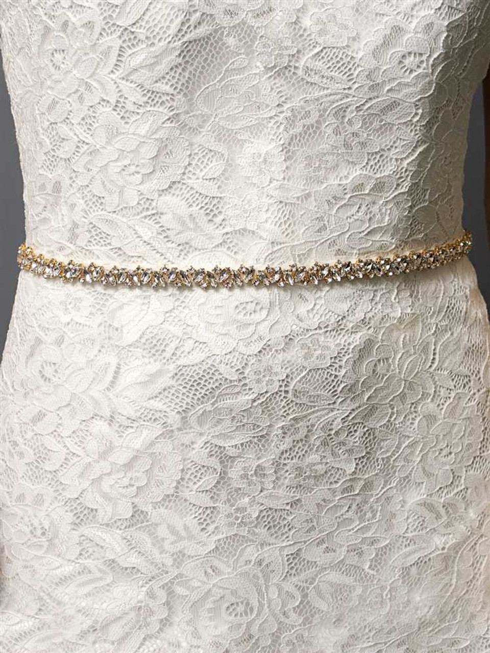 Slender Gold Rhinestone Wedding Dress Bridal Sash Belt