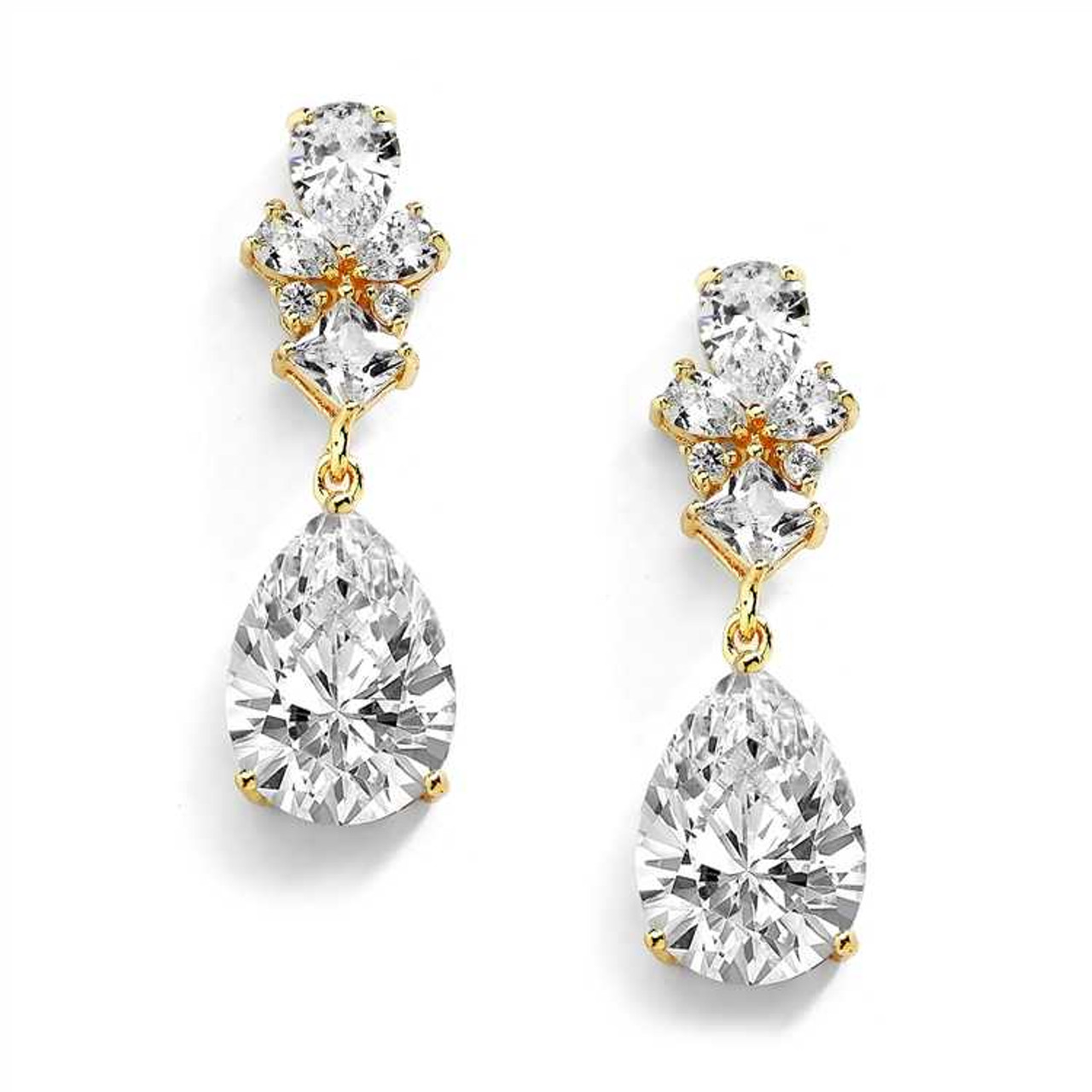 114K Gold Teardrop Cubic Zirconia Wedding and Prom Earrings