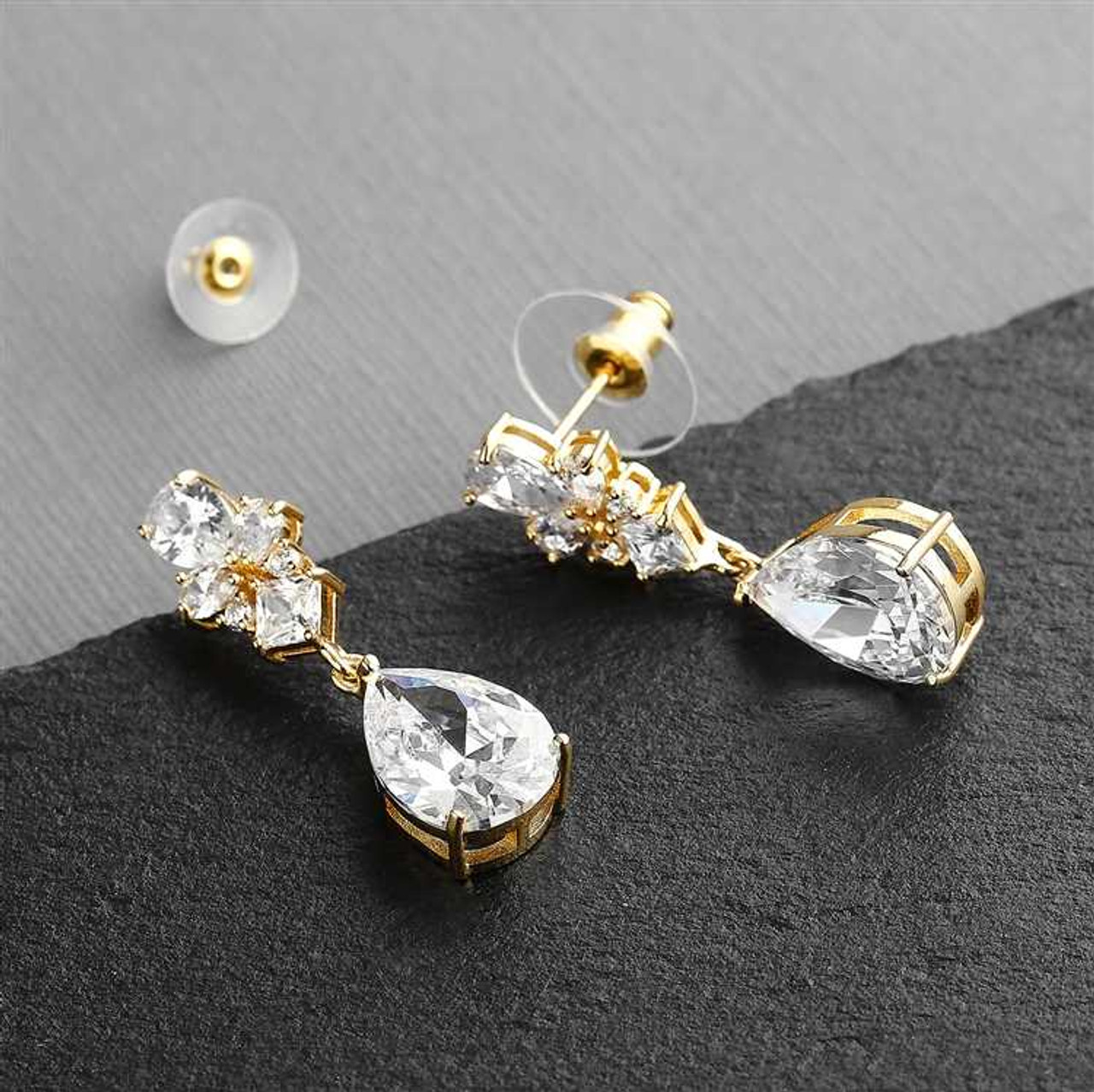 Bridal crystal earrings, Premium European Crystal earrings, Teardrop  dangling earrings, Bridal rhinestone drop earrings in gold or silver