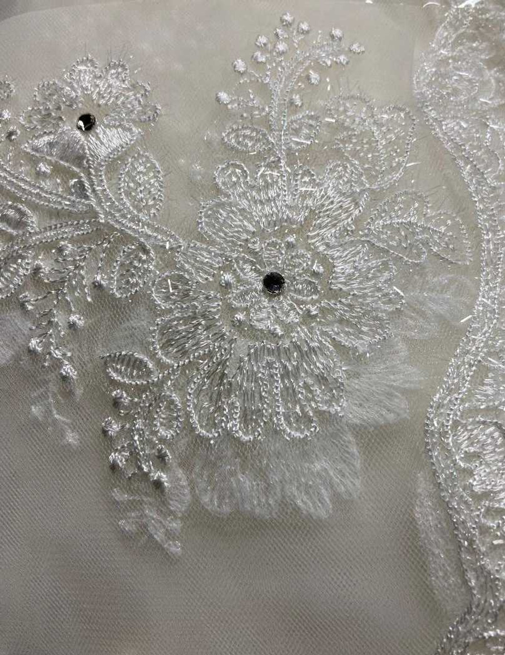 Royal Cathedral Wedding Veil with Beaded Floral Lace V3248R