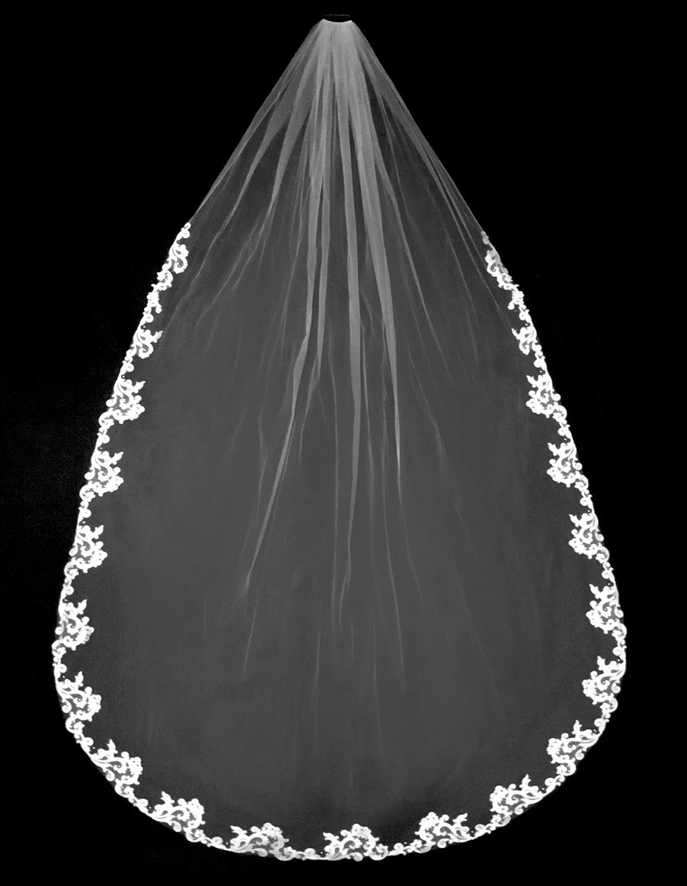 Scroll Lace Cathedral Wedding Veil in White or Ivory E1343