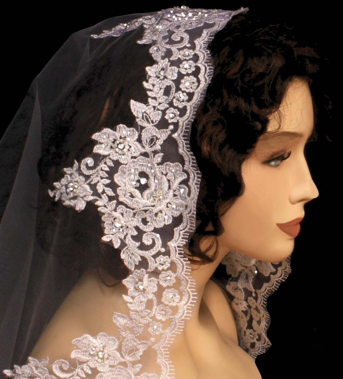 Mantilla Crystal Beaded Lace Regal Cathedral Wedding Veil