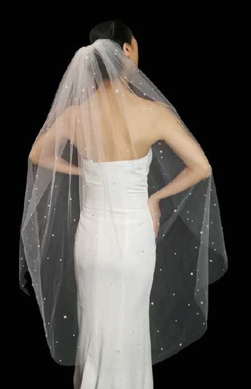 36 Fingertip-Length, Single-Layer Wedding Veil with Scattered Pearls and  Crystals – Uniquely Inviting