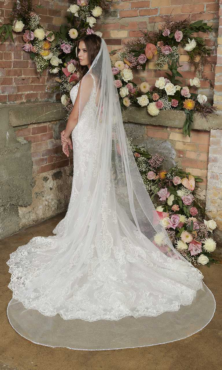 Cathedral Wedding Veil with Beaded Lace Envogue V2098C