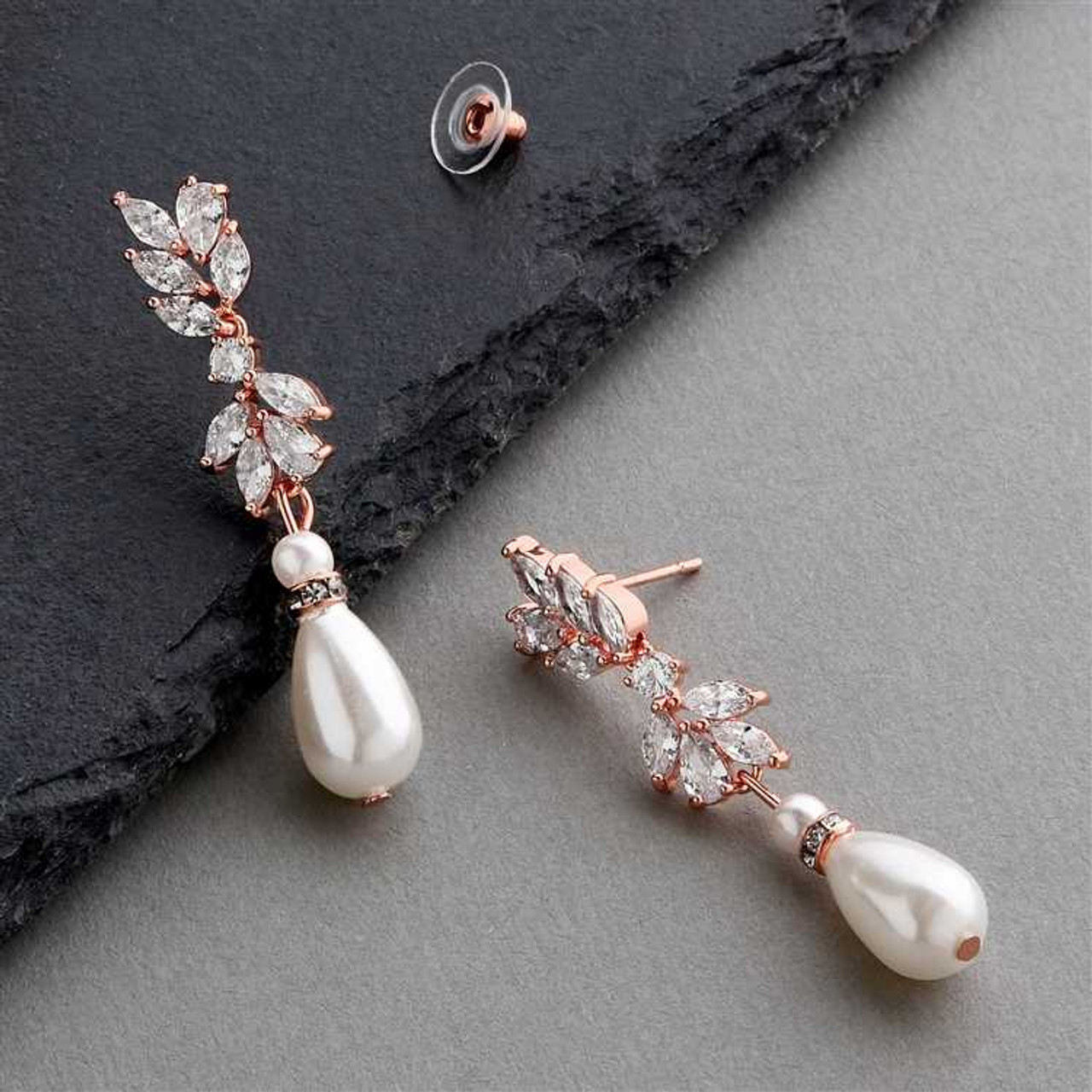 Rose Gold Clip On Earrings for Weddings with Pearls & Crystals| Wholesale  Adorn A Bride