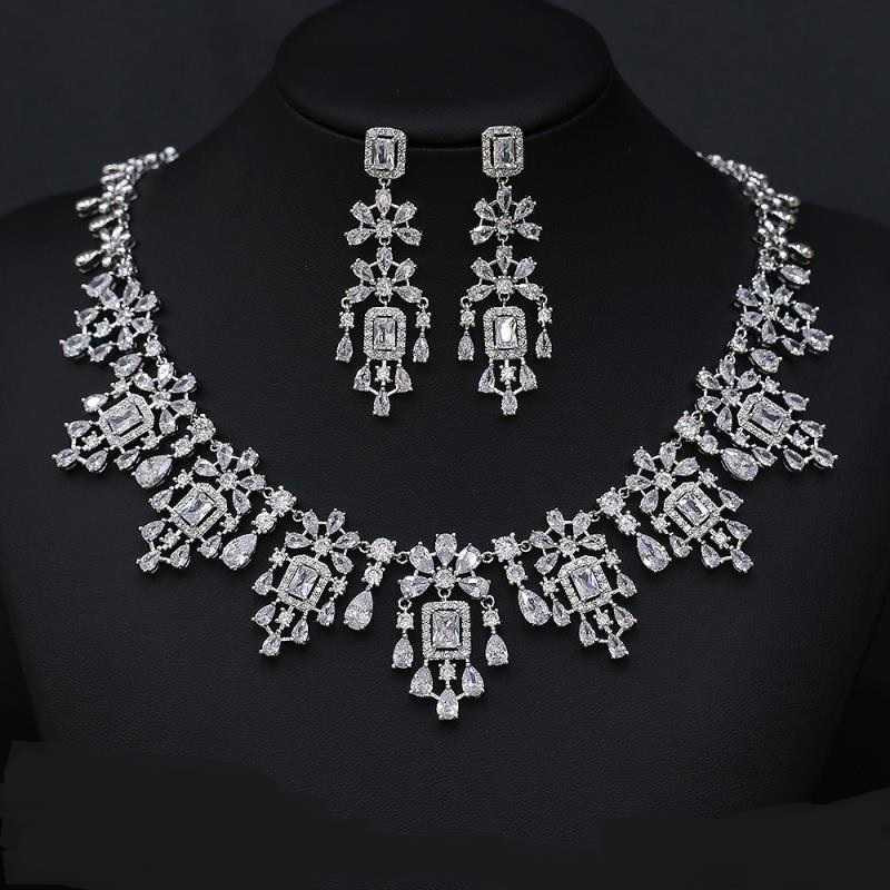Ornate Platinum Silver Plated AAAAA CZ Wedding Jewelry Set