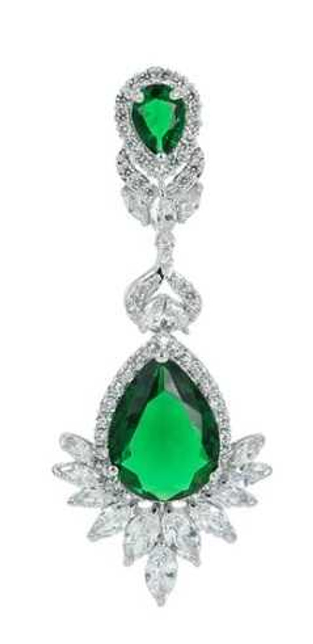 Elegant Green and Clear Silver Plated CZ Wedding Earrings