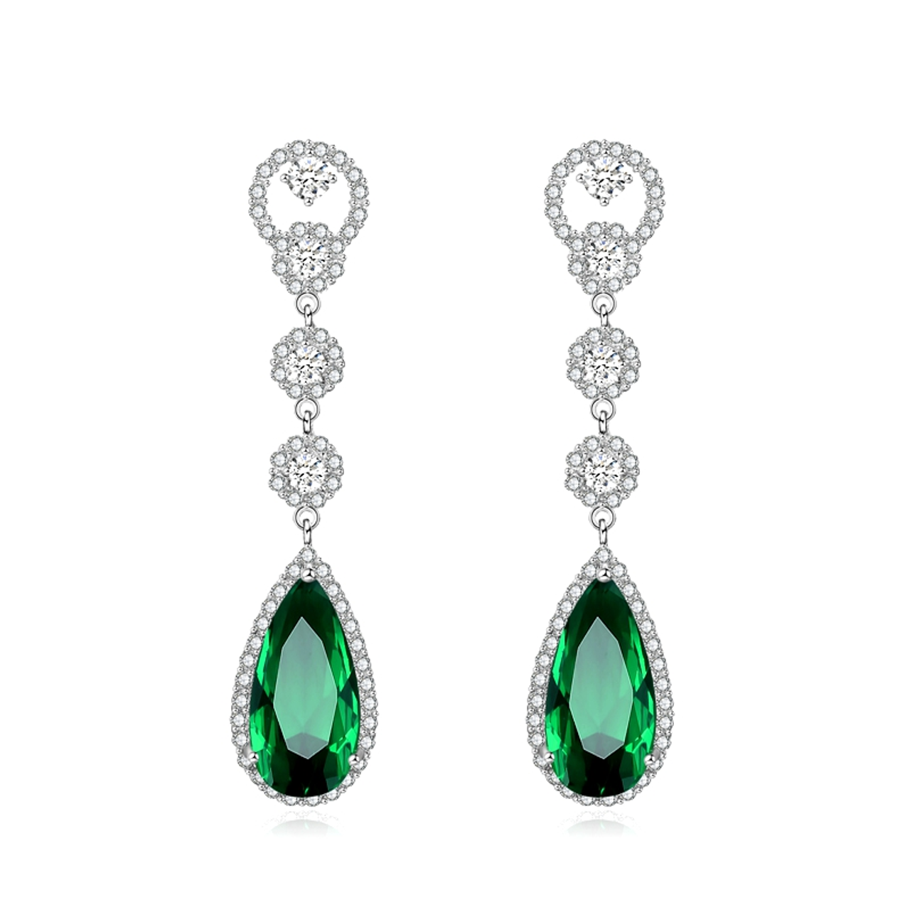 925 Sterling Silver Emerald & Round Cut Green Emerald & White CZ 925 S –  atjewels.in