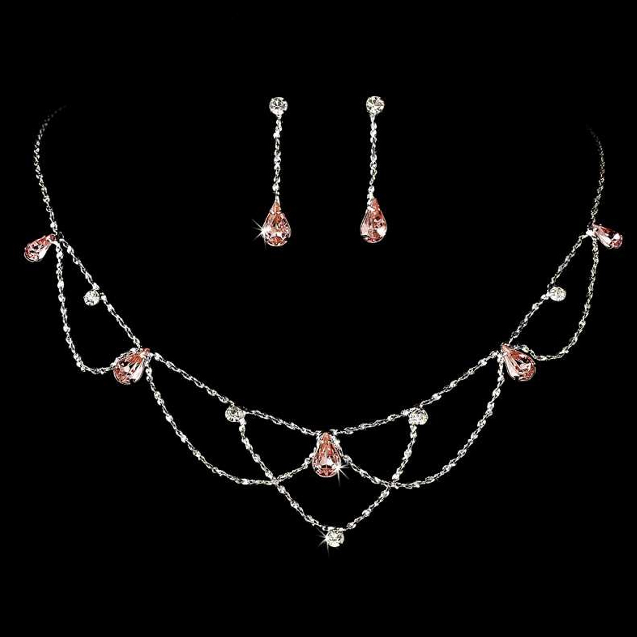 Fuchsia Rhinestone w/ Swarovski Crystal Earrings & Necklace Set - Pink  Princess