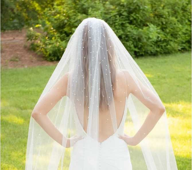 Pearl Scatter Cathedral Wedding Veil Wide Width C555