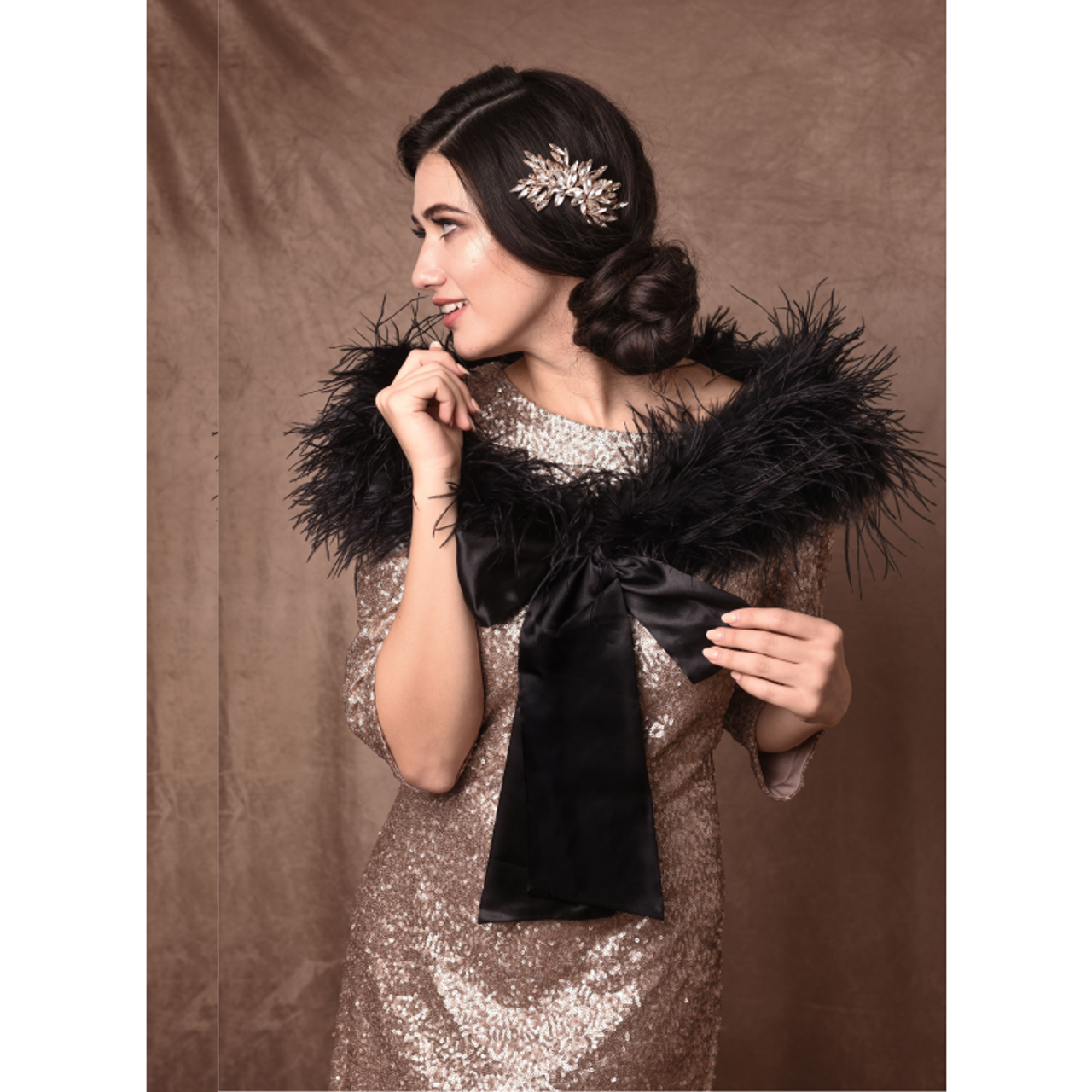 Black Vintage Inspired Ostrich Feather Bridal Shrug Wrap