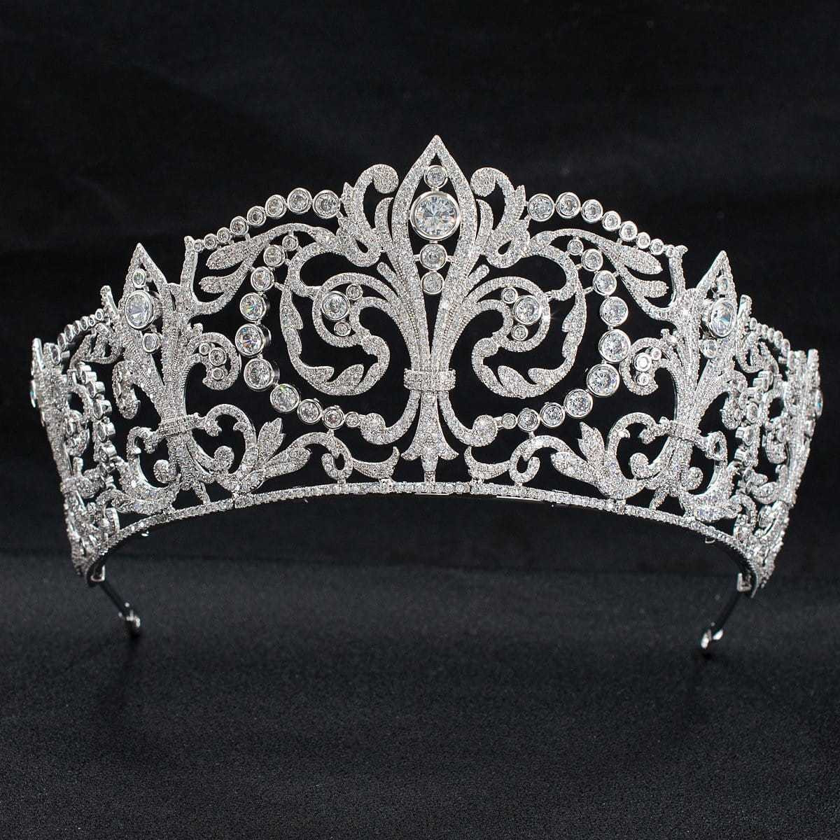 Grand Fleur-de-Lys CZ Royal Wedding Tiara with CZ Earrings