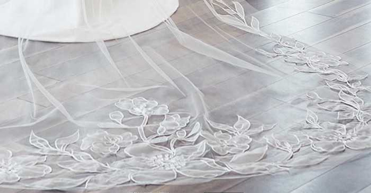 Cathedral Wedding Veil with Silver Leaf Edge Envogue V2383C