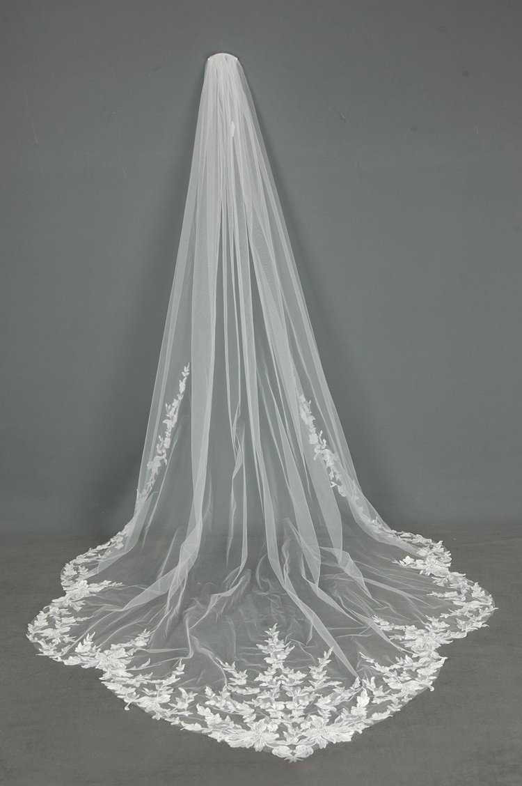 Royal Cathedral Wedding Veil CF279 with Soft Scallop Lace