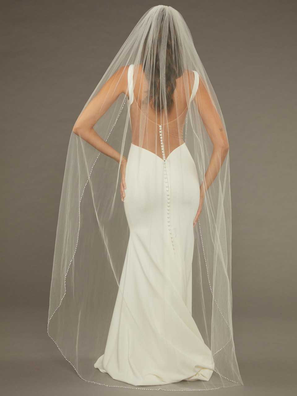 Clear Crystal Beaded Floor Length Wedding Veil