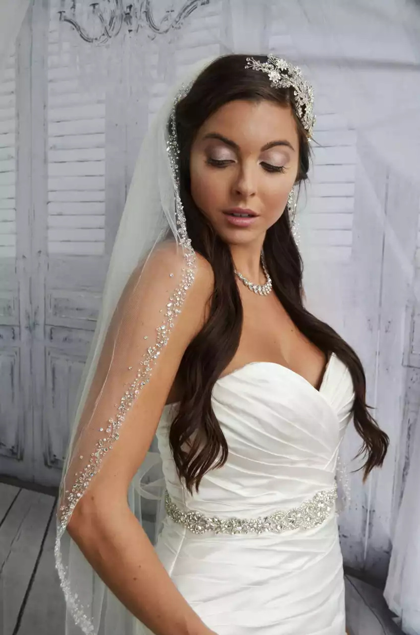Bling Wedding Finger Tip Veil Rhinestone Crystal Headband Bridal