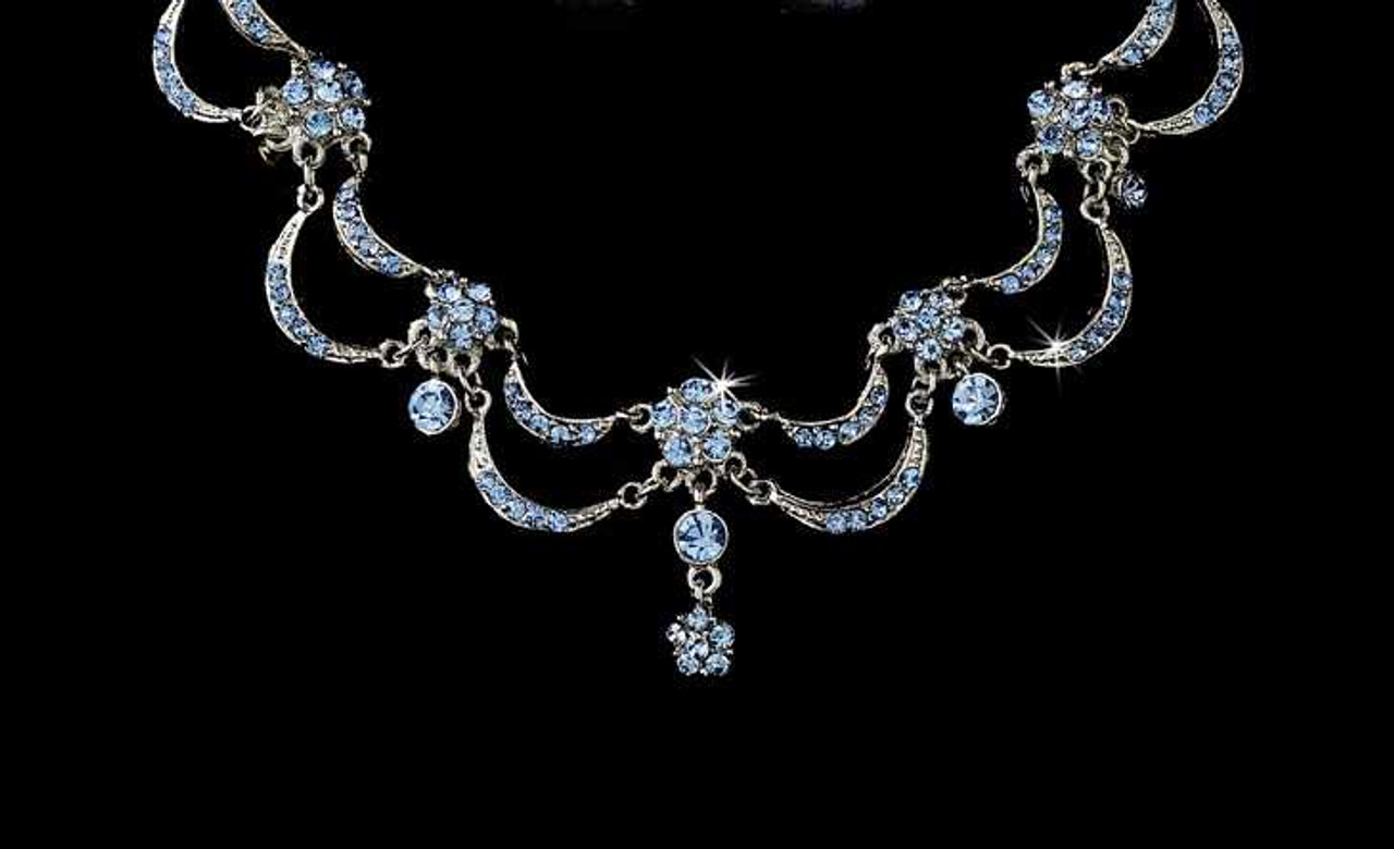 Victorian Antique Silver Plated Blue Crystal Jewelry Set