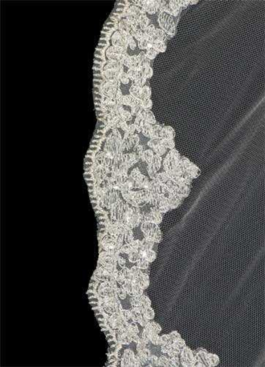 Mantilla Crystal Beaded Lace Cathedral Wedding Veil E1369L