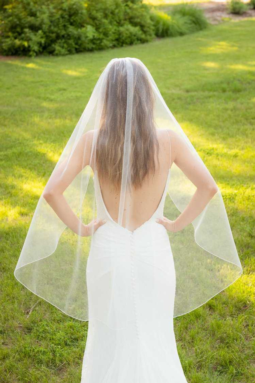 One Blushing Bride Crystal Trimmed Cathedral Length Wedding Veil Glimmer
