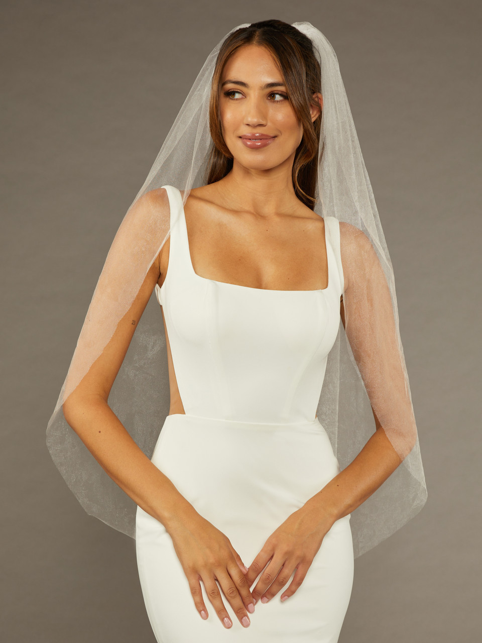 English Shimmer Tulle Fingertip Wedding Veil Envogue V2085SF