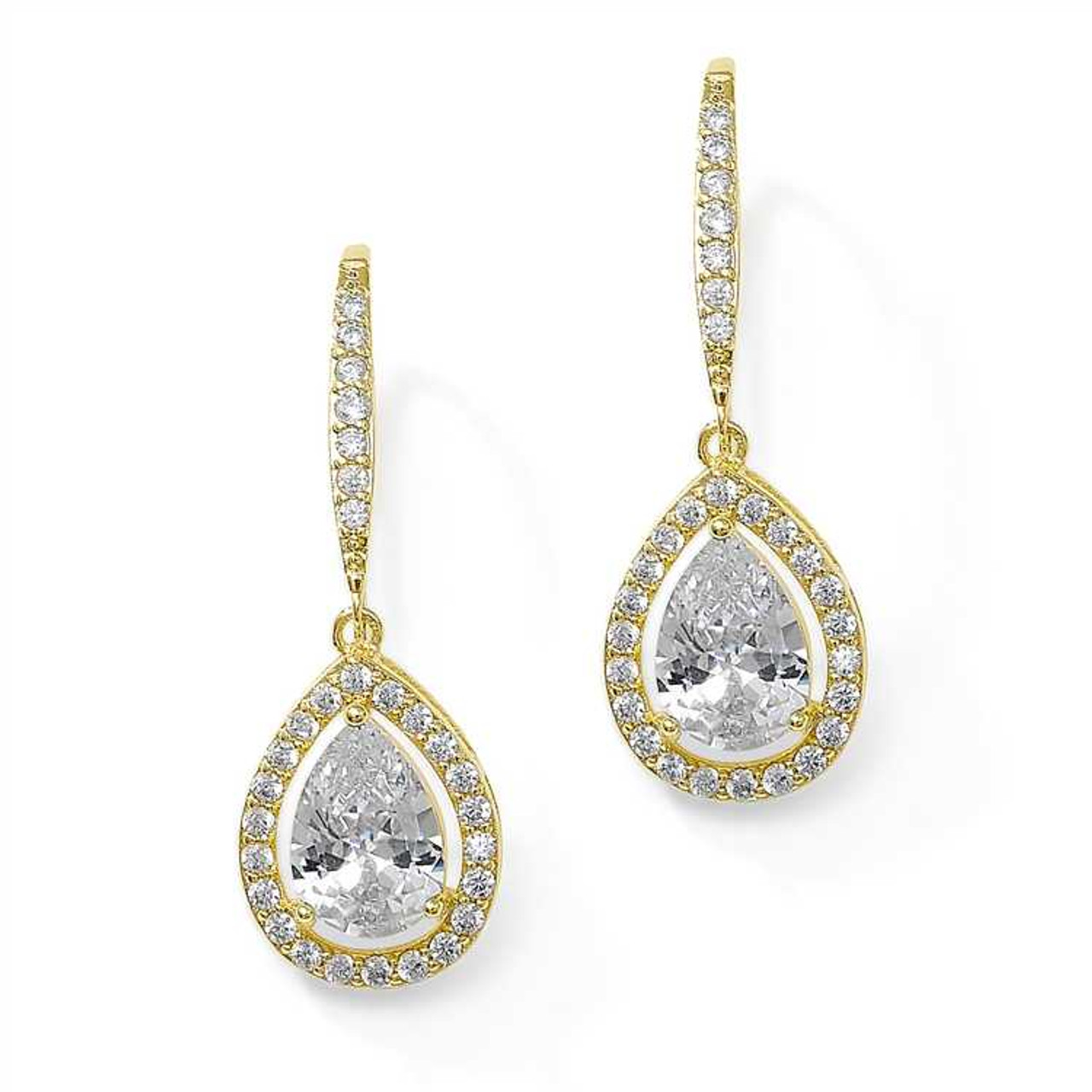 Pear Shape CZ Wedding Jewelry Set in 14K Gold Plating