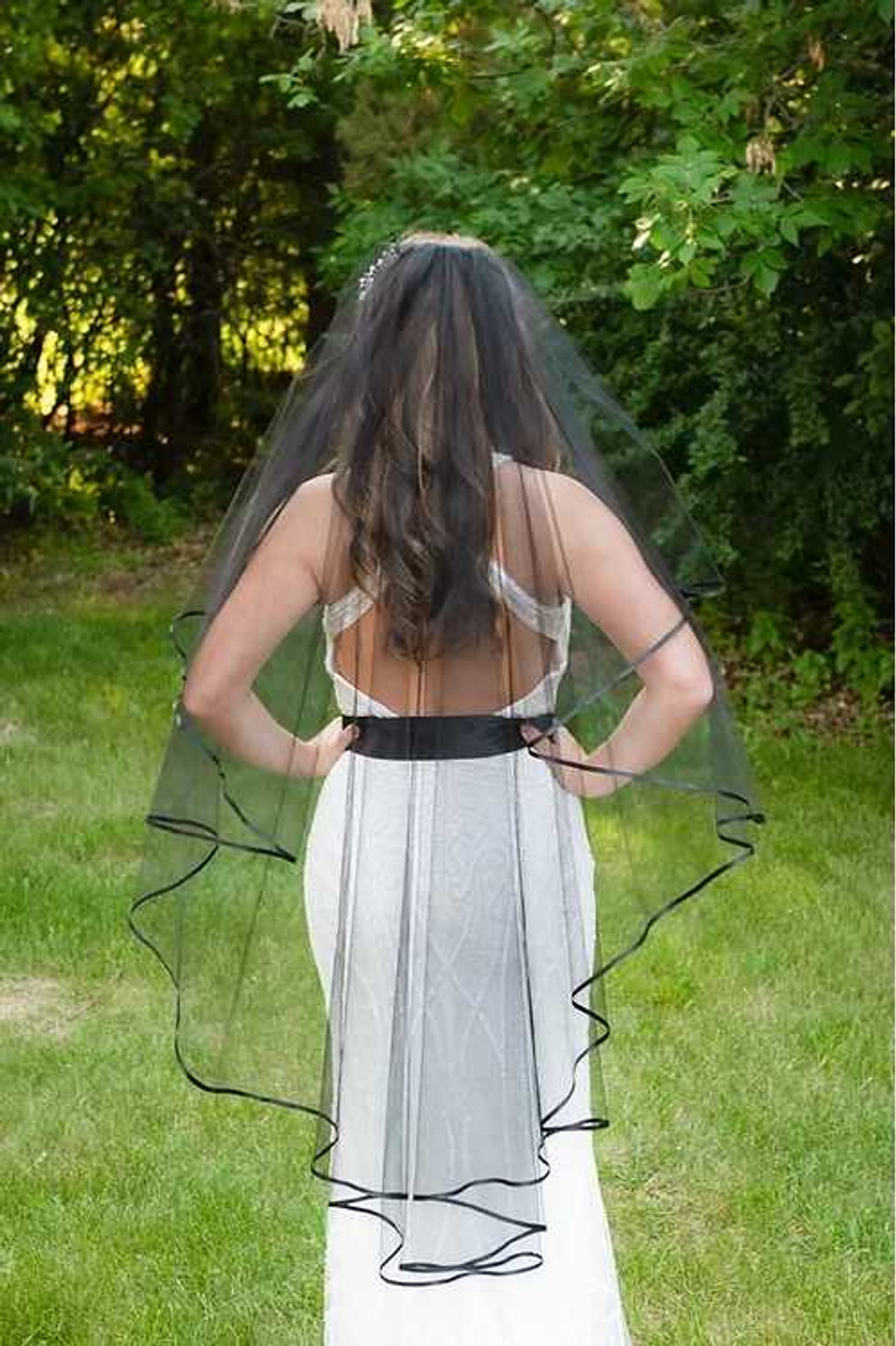 Faith | Fingertip length veil with a ribbon edge | TWVS