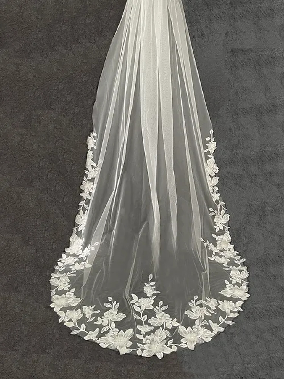 Royal Cathedral Wedding Veil with Beaded Lace Edge CF280