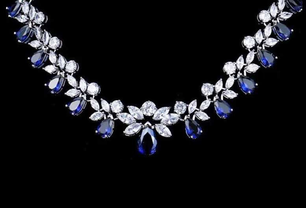 Fabulous Multi-Cut Sapphire Blue CZ Wedding and Formal Jewelry Set