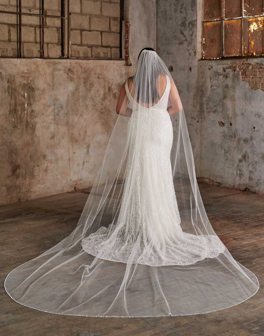 Clear Crystal Beaded Edge Sparkle Tulle Cathedral Wedding Veil
