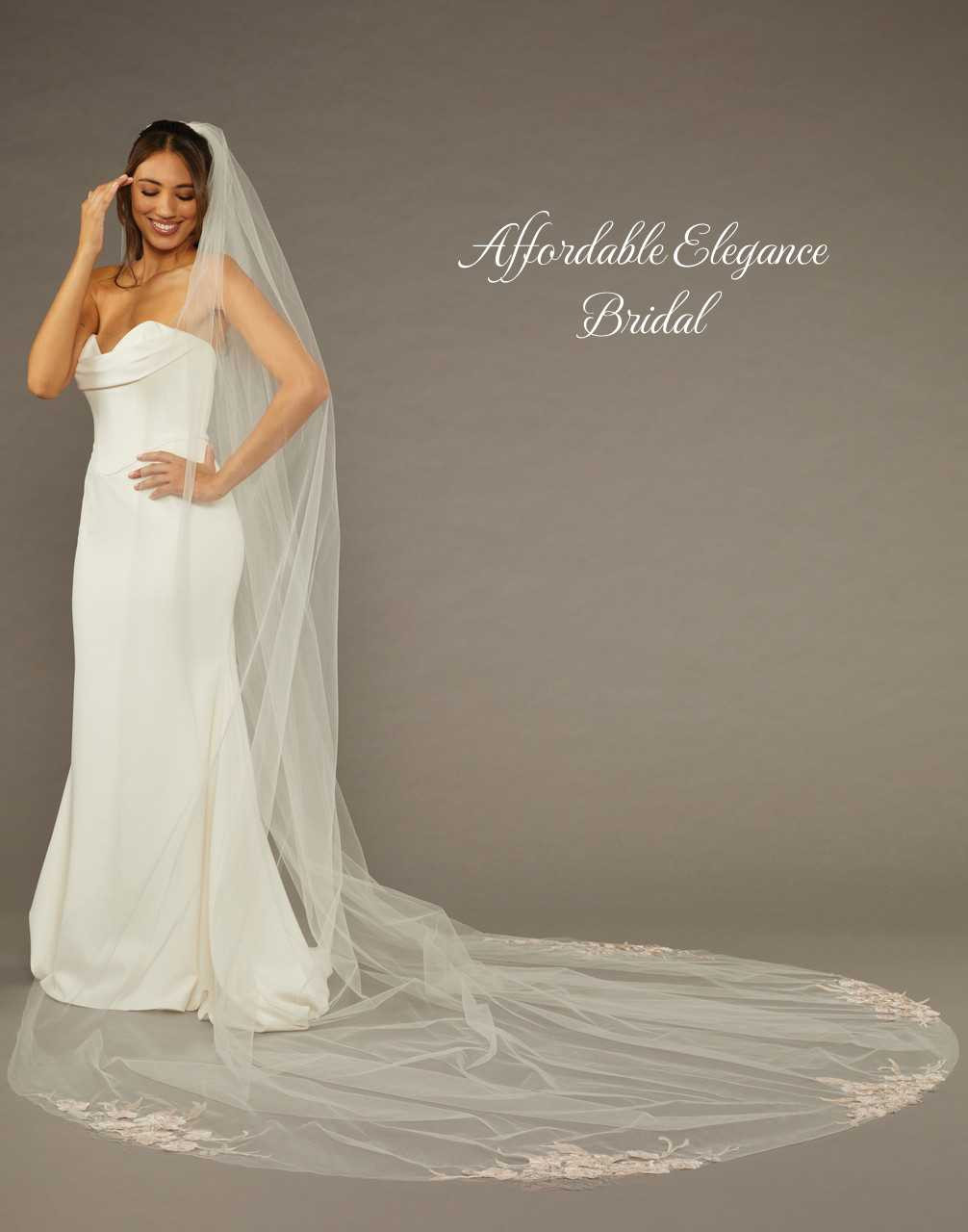 Royal Cathedral Wedding Veil with Pink Embroidery Envogue