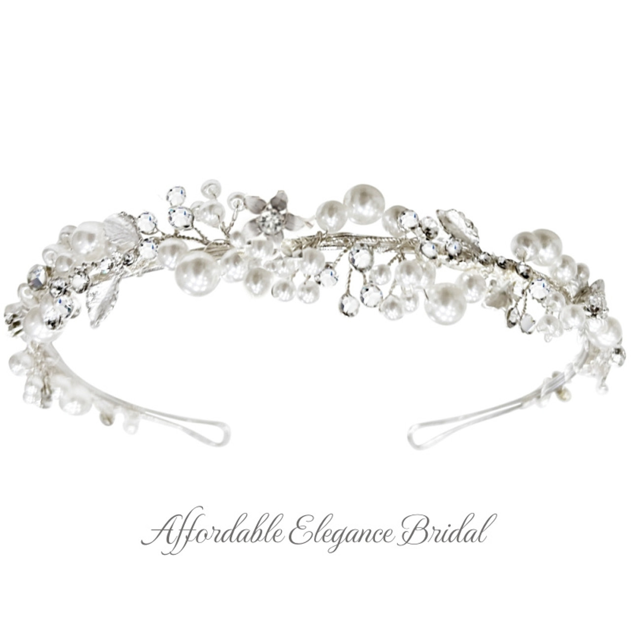 Crystal and Pearl Floral Vine Wedding Ribbon Headband