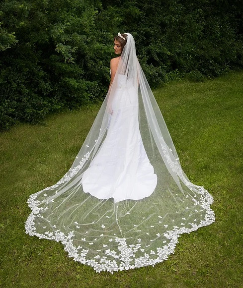 トップス rizotto Lace Veil Tops Scallop Royal Cathedral Wedding Veil With 3D Rosebud Lace