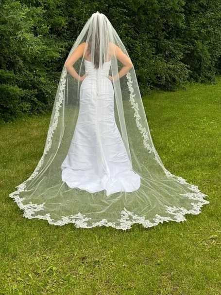 【新品】2way scallop cool veil cut and sew Scallop Royal Cathedral Wedding Veil With Scroll Lace CF906