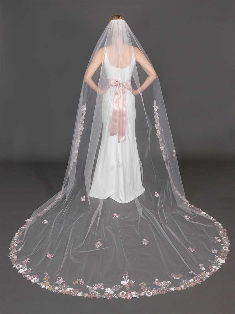 Colorful Pink Floral Cathedral Wedding Veil V4711P display picture 2