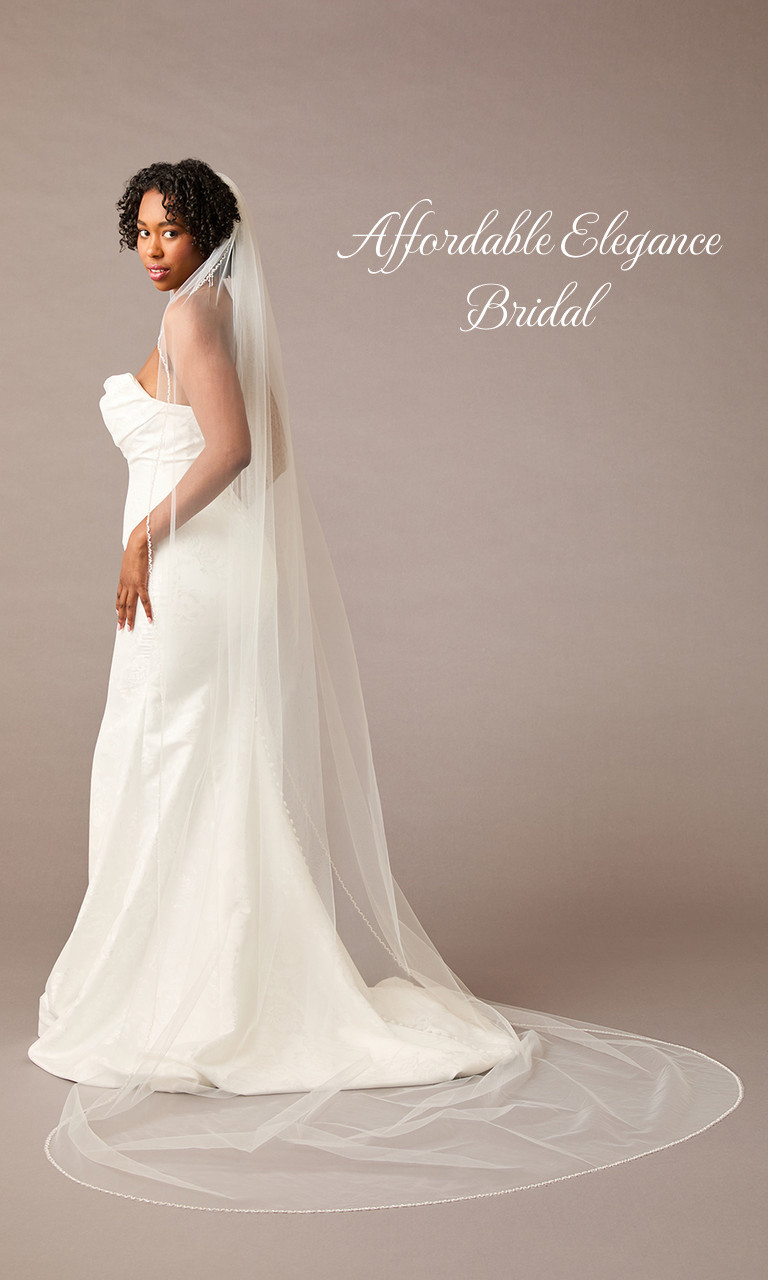 Beaded, floor length veil and beaded ribbon belt Glistening Beaded Edge Cathedral Length Wedding Veil  main image 4