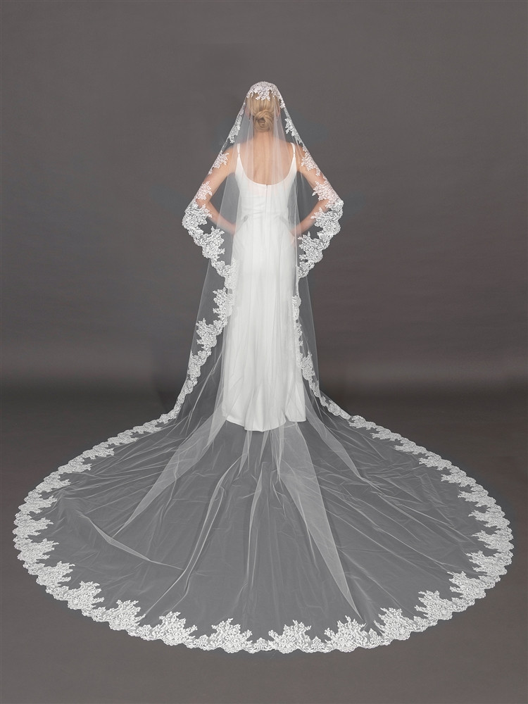 Extra Wide Royal Cathedral Lace Mantilla Wedding Veil V4718 display picture 3