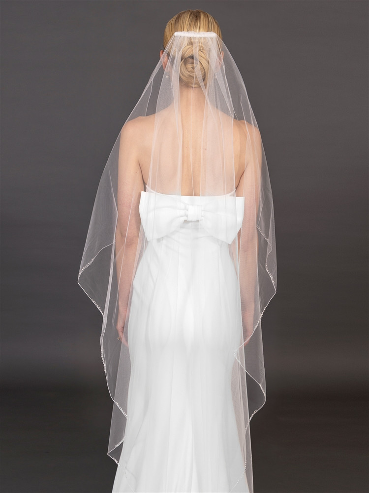 WHITE VEIL セット Crystal and Pearl Beaded Waltz Length Wedding Veil V4716