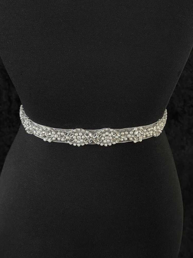 Pearl and Rhinestone Beaded Organza Wedding Belt 9727