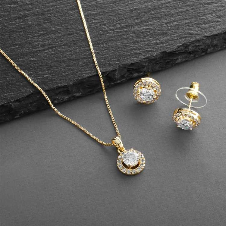 14K Gold Halo CZ Bridal and Prom Jewelry Set