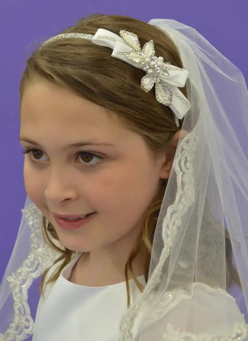 Pencil-Edge Communion Veil With Pearl Flowers David's Bridal