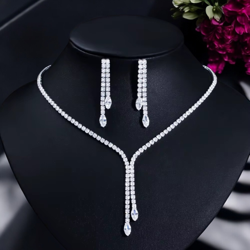 CZ Crystal Drop Necklace and Earring Bridal Jewelry Set