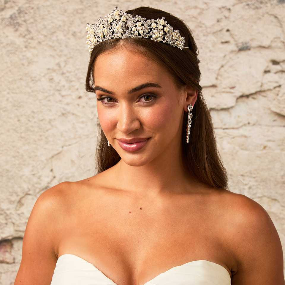 Regal Pearl and Rhinestone Scroll Wedding Tiara T2617