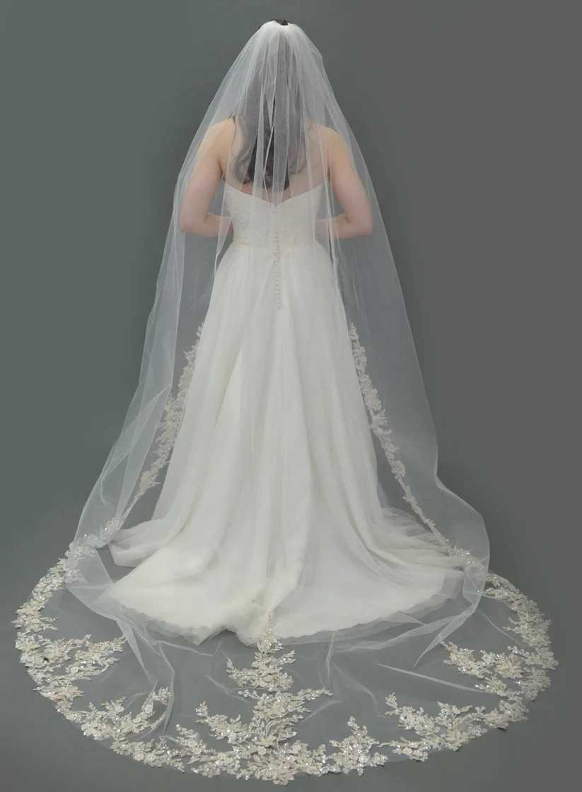 Cathedral Wedding Veil Beautifully Beaded Floral Lace E1561
