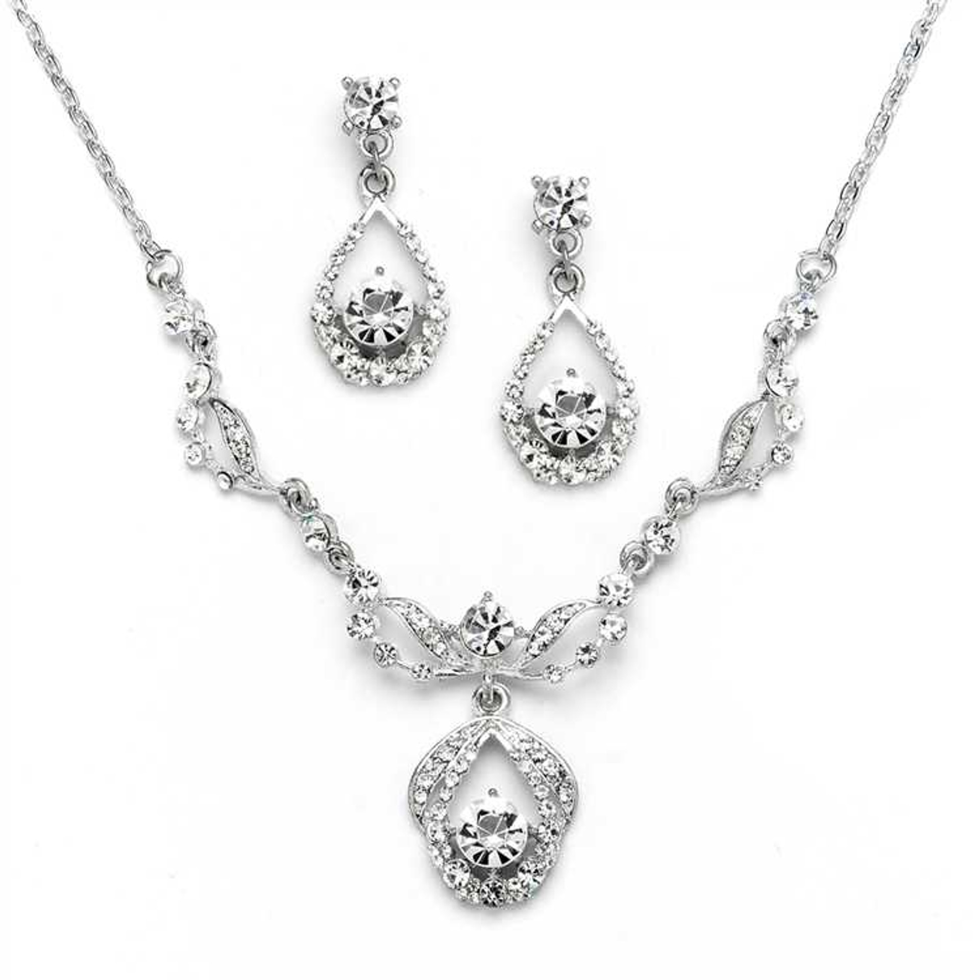 Silver Rhodium Plated Crystal Bridal Jewelry Set 