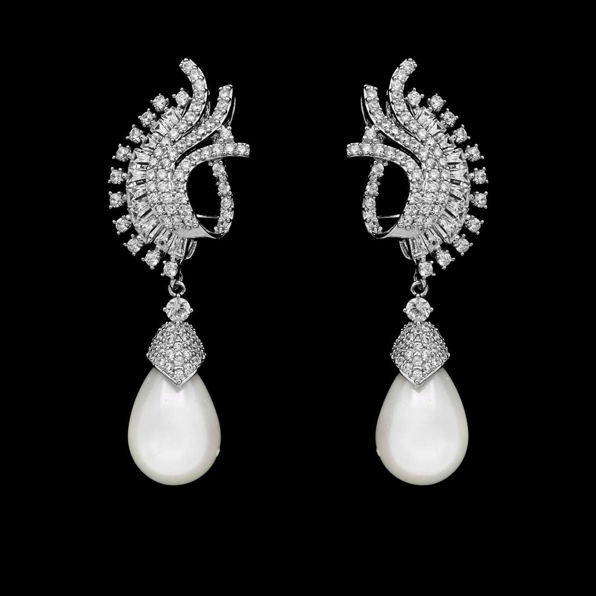 Pearl and CZ Crystal Wedding and Formal Earrings