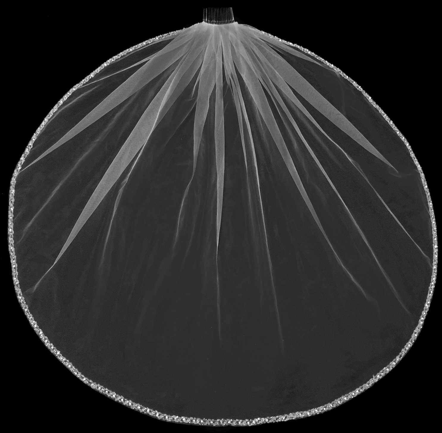 Crystal and Rhinestone Beaded Edge Fingertip Wedding Veil